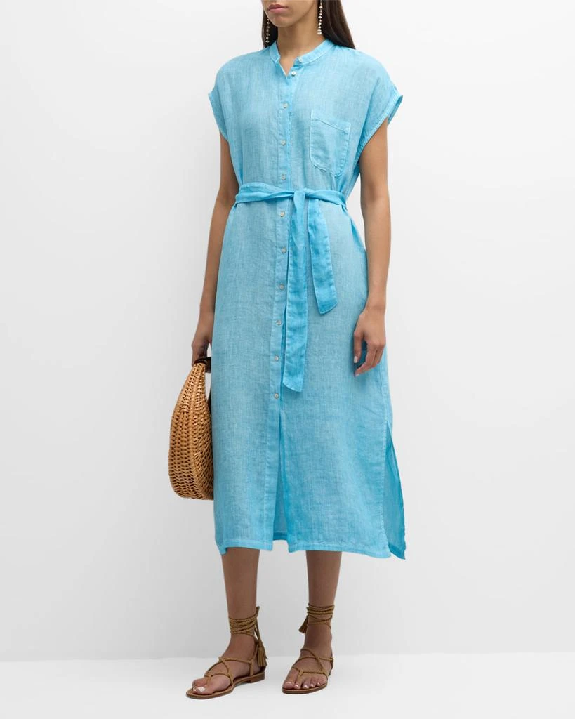 120% Lino Belted Cap-Sleeve Linen Midi Shirtdress 3