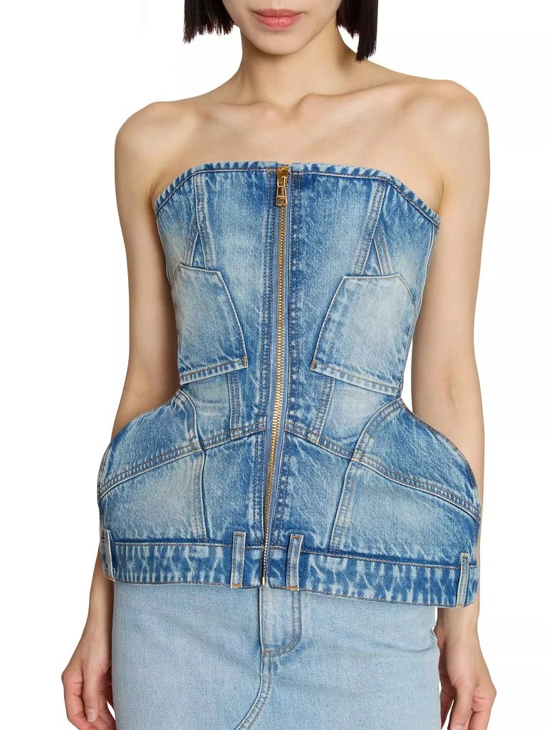 Balmain Basque Denim Zip-Up Bustier Top 6