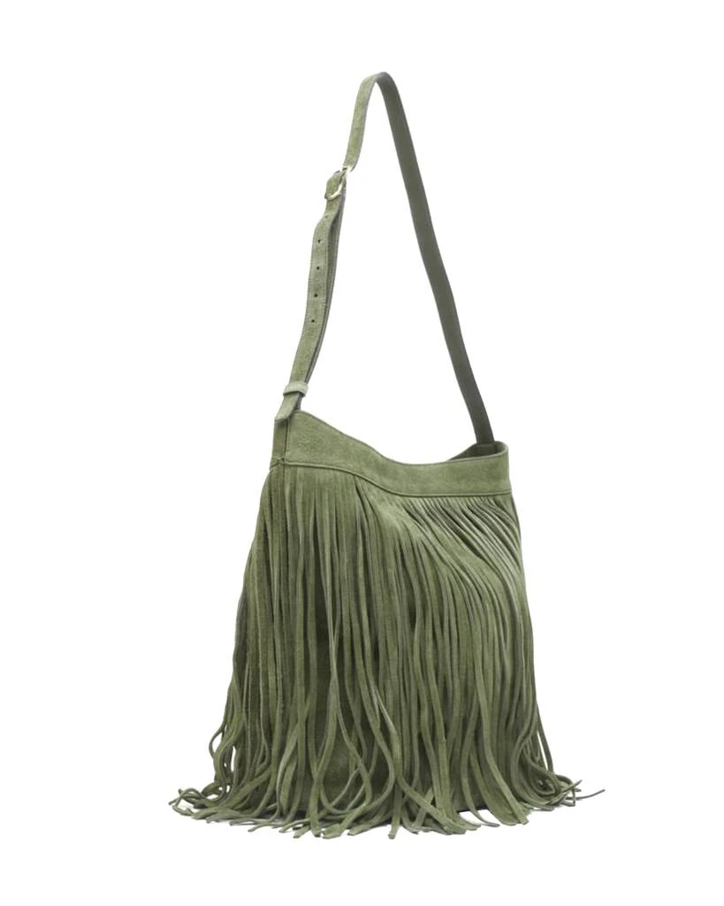 Celine CELINE Hedi Slimane khaki green suede fringe medium bucket bag 3