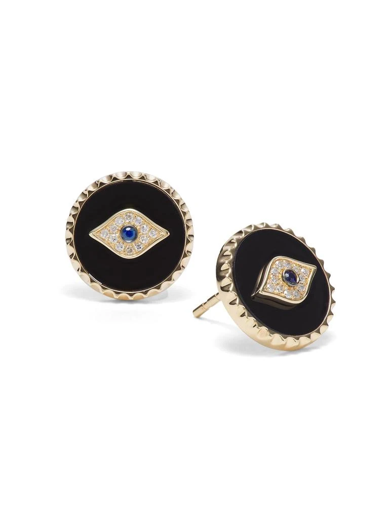 Effy 14K Yellow Gold, 3.00 TCW Onyx, Sapphire 
0.06 TCW Diamond Stud Earrings