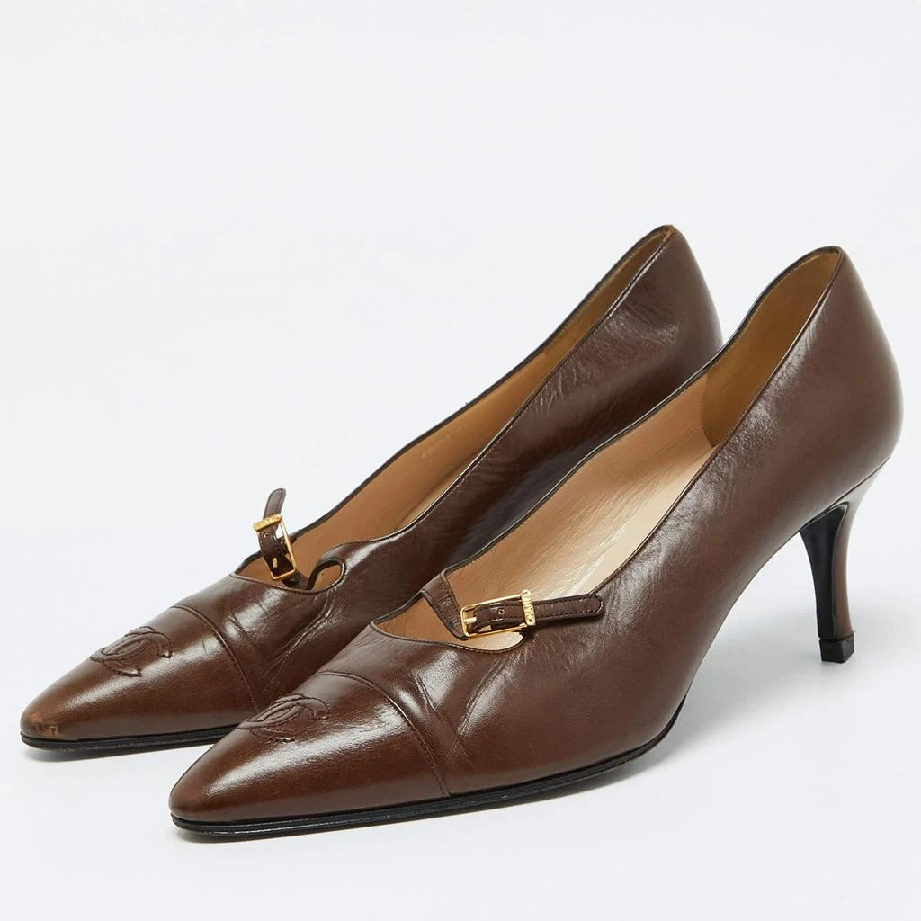 Chanel Chanel Brown Leather CC Cap Toe Pumps Size 39.5 2