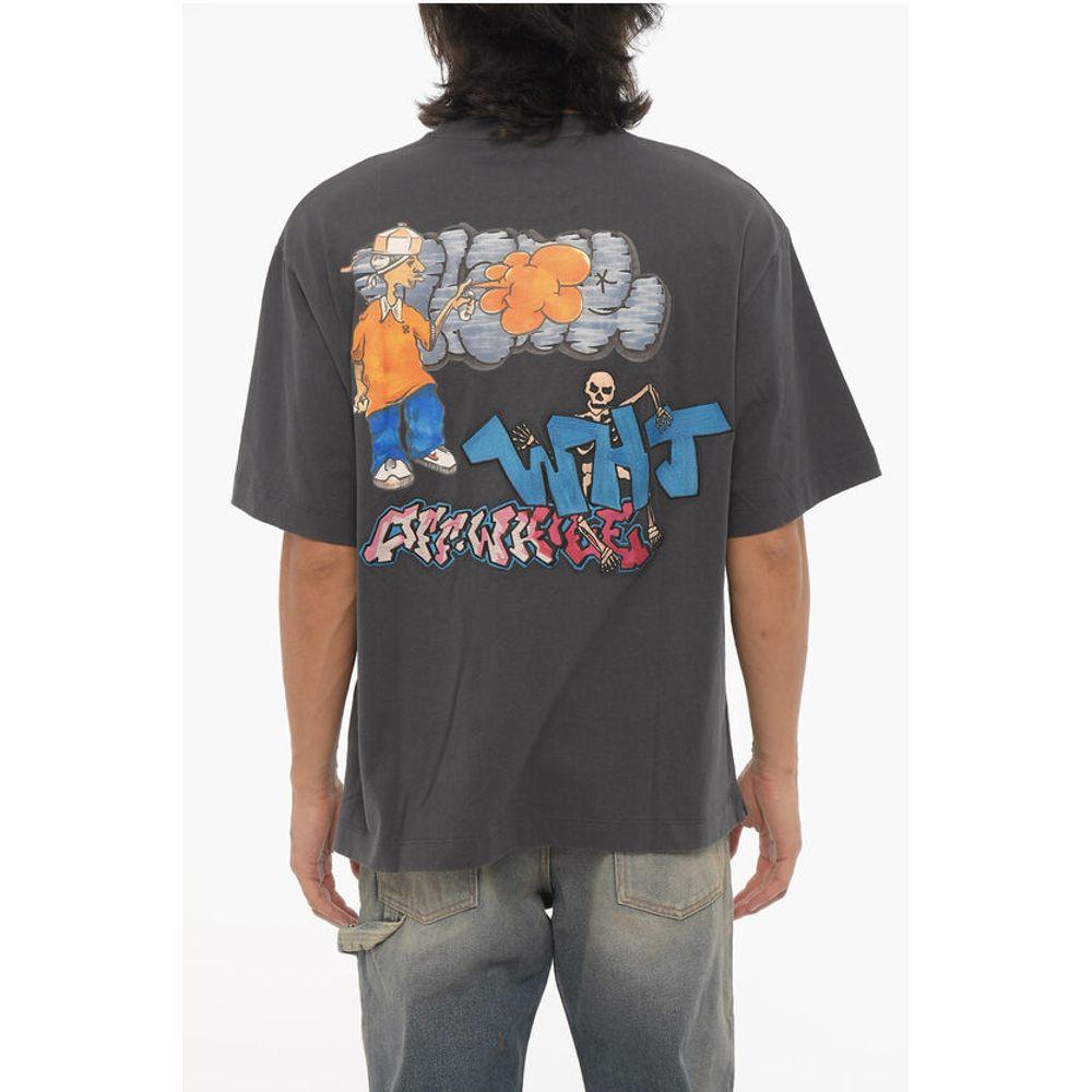 Off-White Off- SEASONAL Crew-neck T-Shirt with Graffiti Men's Print