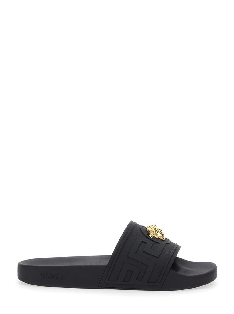 Versace Black Sandals With Medusa Plaque On The Front In Tech Fabric Man