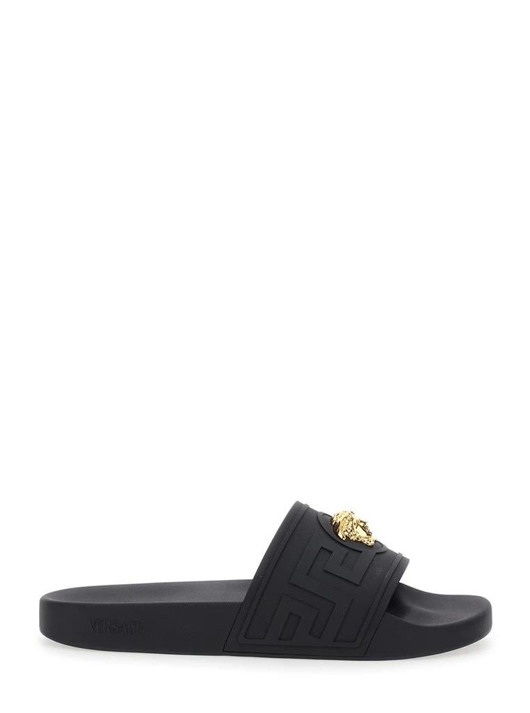 Versace Black Sandals With Medusa Plaque On The Front In Tech Fabric Man 1