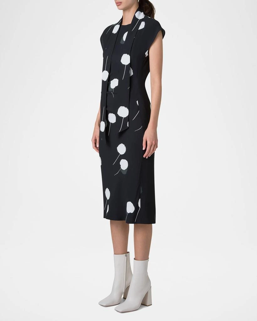 Akris Windflower-Print Cap-Sleeve Crepe Midi Dress With Detachable Bow 4