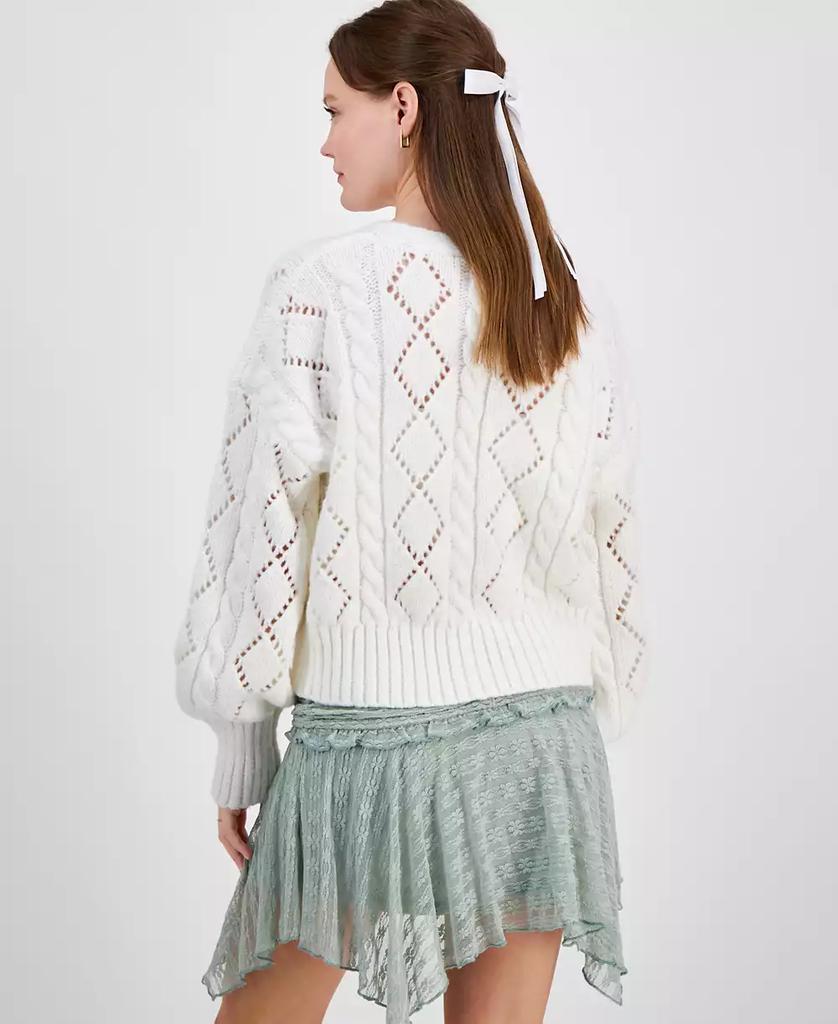Hippie Rose Juniors' Pointelle Cable-Knit Cardigan