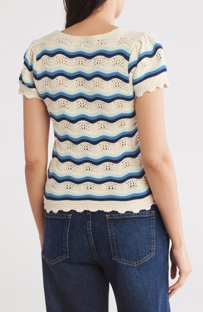 DR2 by Daniel Rainn Wavy Stripe Short Sleeve Crop Sweater