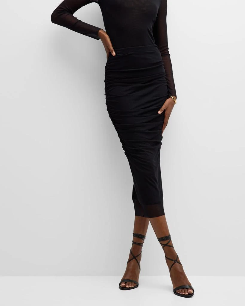 FUZZI Ruched Tulle Pencil Midi Skirt 5