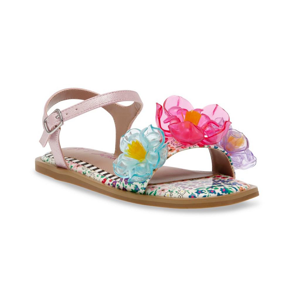 Betsey Johnson Little and Big Girls Dacie Flat Sandals with Flower Embellishments