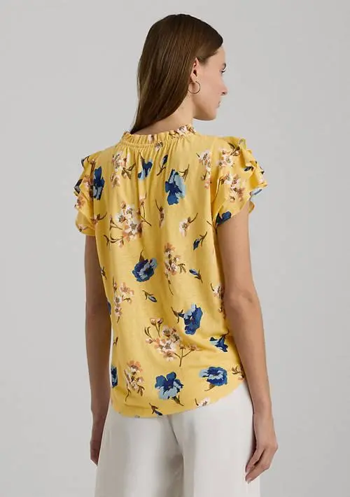 Ralph Lauren Petite Floral Linen Blend Jersey Tie Neck Top 2