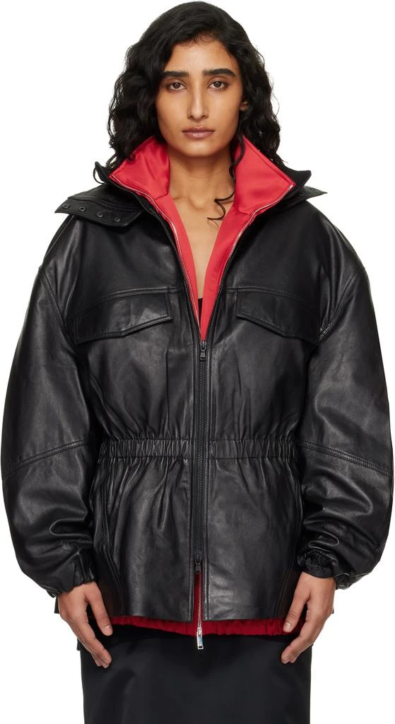 The Frankie Shop Black Carnaby Funnel Neck Leather Jacket