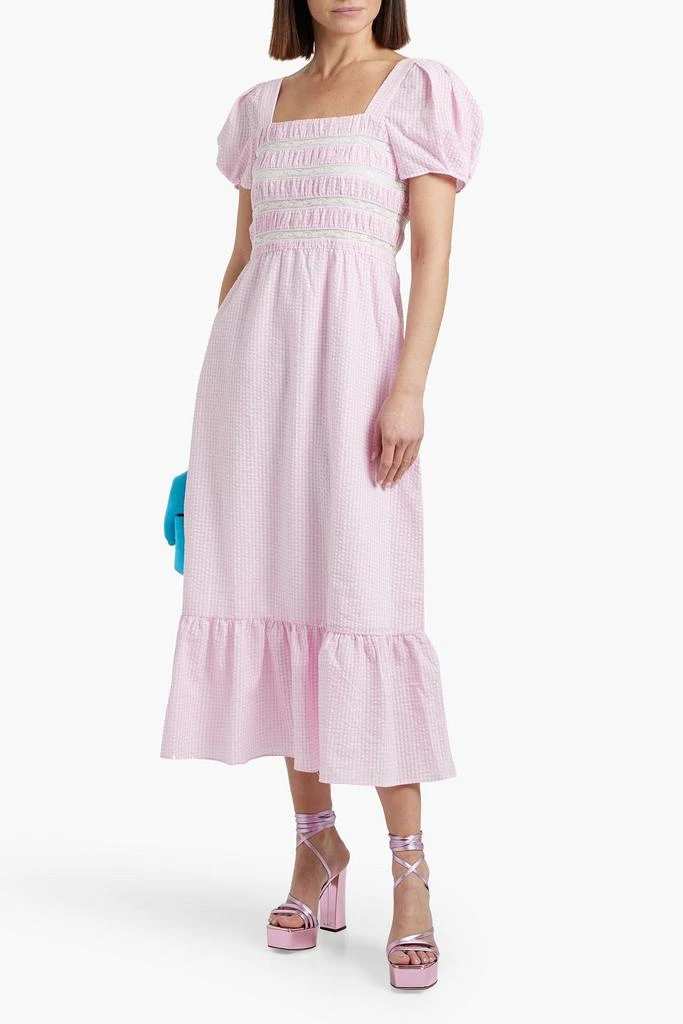 HVN Fromer lace-trimmed gingham cotton-seersucker midi dress 2