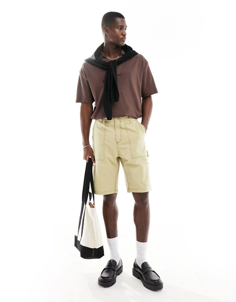 ASOS ASOS DESIGN cargo short with contrast stitch in beige 1
