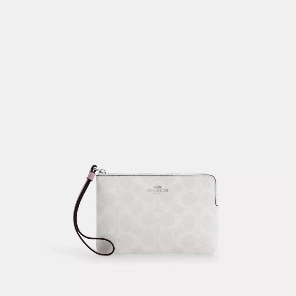 Coach Corner Zip Wristlet In Signature Canvas 1