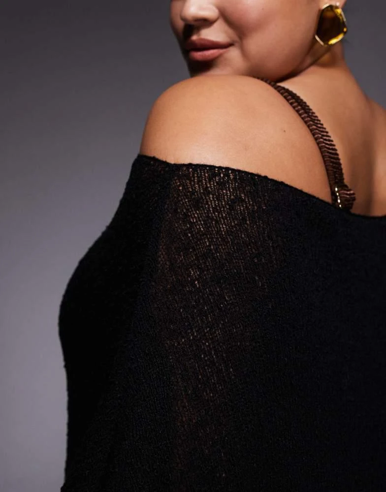 ASOS ASOS DESIGN Curve beach knitted poncho in black 4