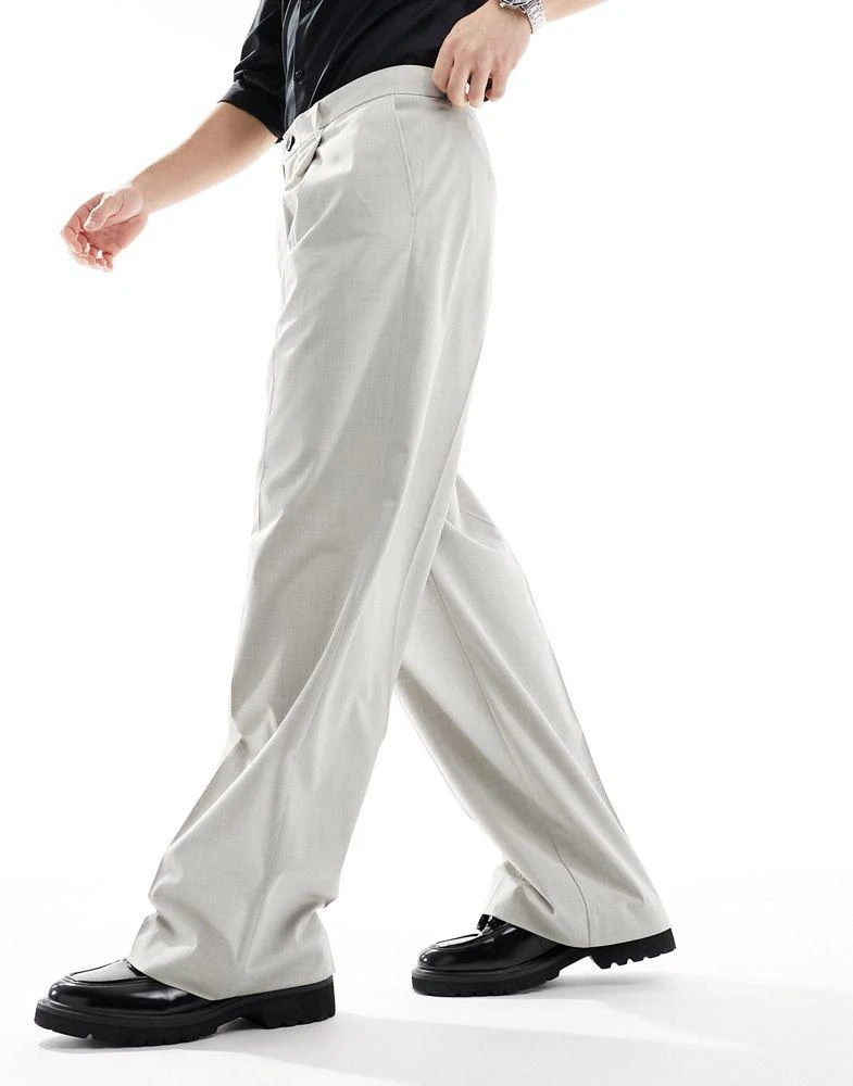 Weekday Weekday Uno loose fit tailored trousers in beige melange 4