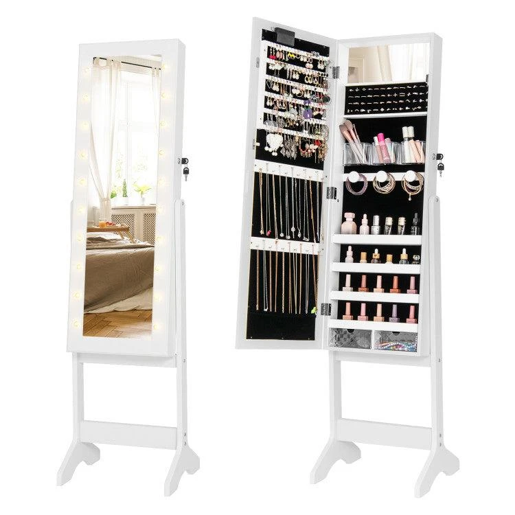Hivvago Mirror Jewelry Cabinet with 20 Warm Lights and 4 Tilt Angles 7