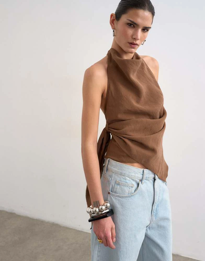 Topshop Topshop super soft cupro halter neck in chocolate