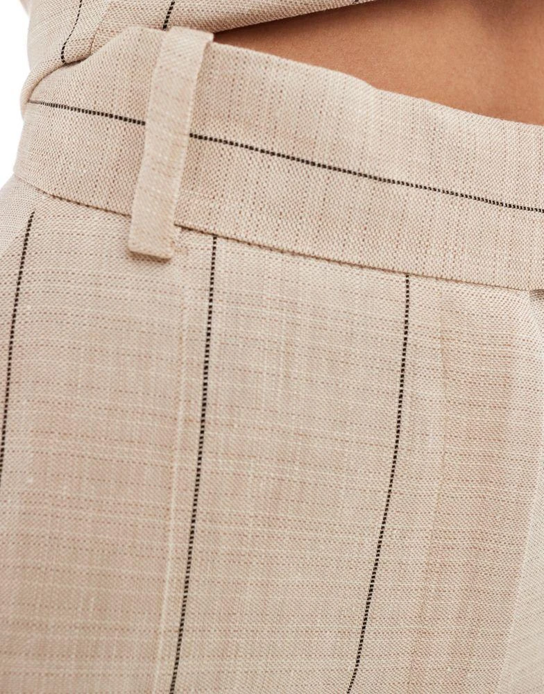 & Other Stories & Other Stories linen wide leg tailored trousers in beige with black pinstripes 3