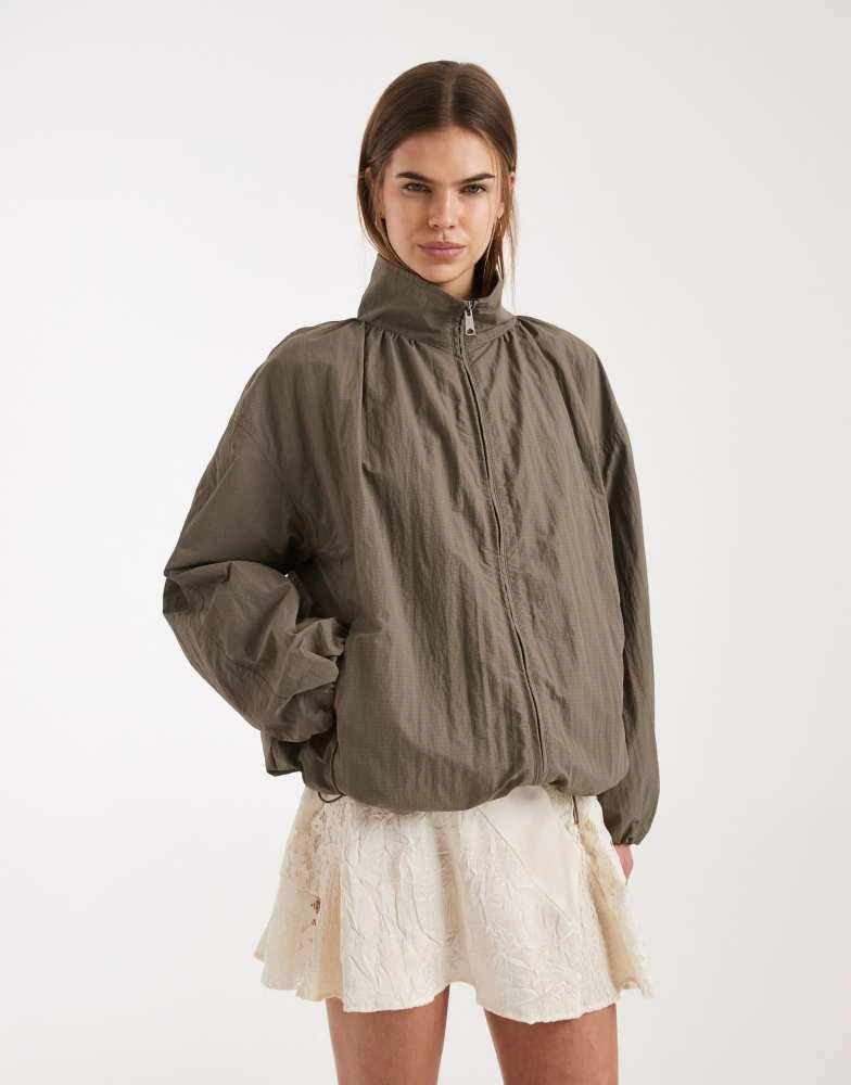 ASOS ASOS DESIGN oversized bubble hem track jacket in mushroom