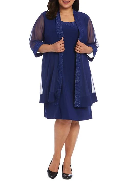 R & M Richards M Richards Plus Size  Shift Dress With Matching Jacket And Metallic Detailing 1