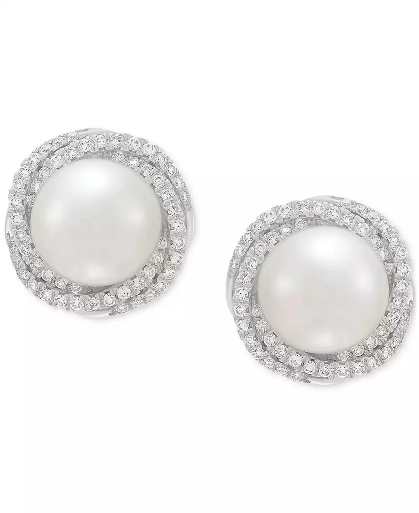 Grown With Love Cultured Freshwater Pearl (6mm) & Lab Grown Diamond (3/4 ct. t.w.) Love Knot Stud Earrings in 14k White Gold 3