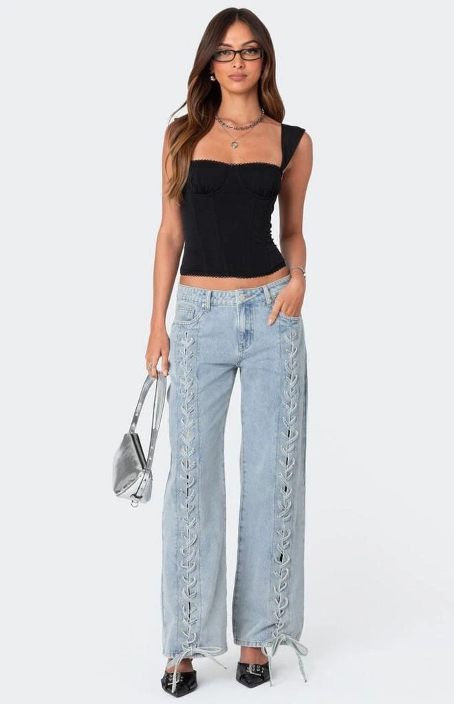 Edikted Laced Up Low Rise Jeans 1