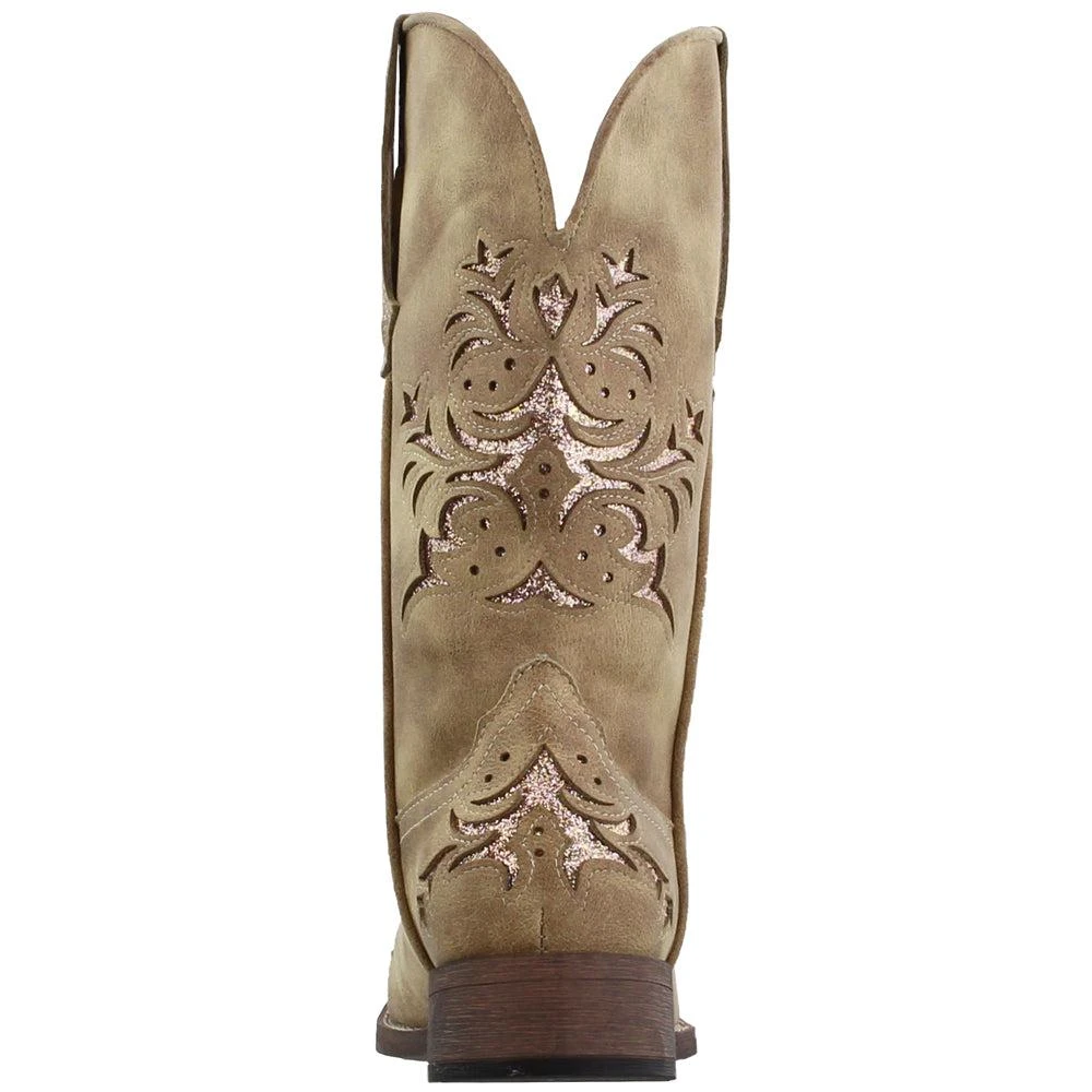 Roper Kennedy Glitter Tooled Inlay Square Toe Cowboy Boots 3