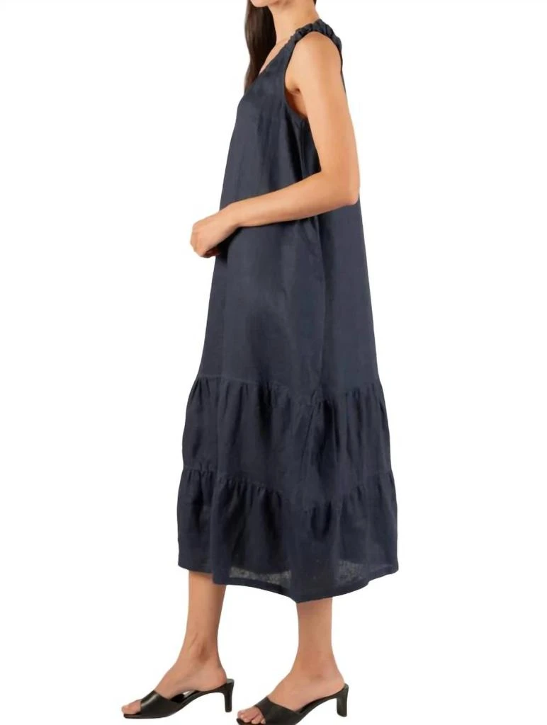 P.CILL Linen Scrunchie Strap Dress In Navy 2