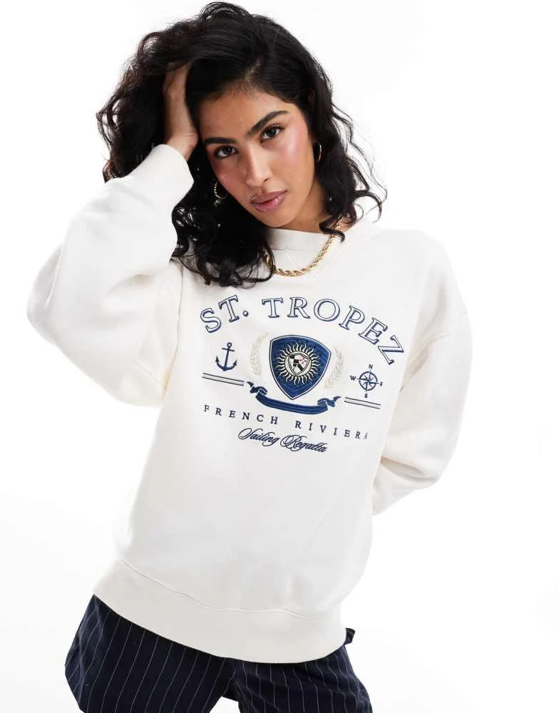 Abercrombie & Fitch Abercrombie & Fitch St Tropez print sweatshirt in cream 1
