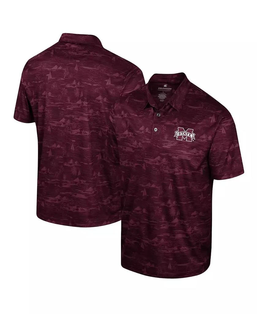 Colosseum Men's Maroon Mississippi State Bulldogs Daly Print Polo Shirt 1