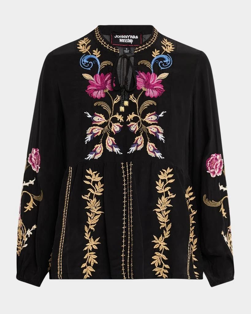 Johnny Was Steffania Floral-Embroidered Silk Blouse 1