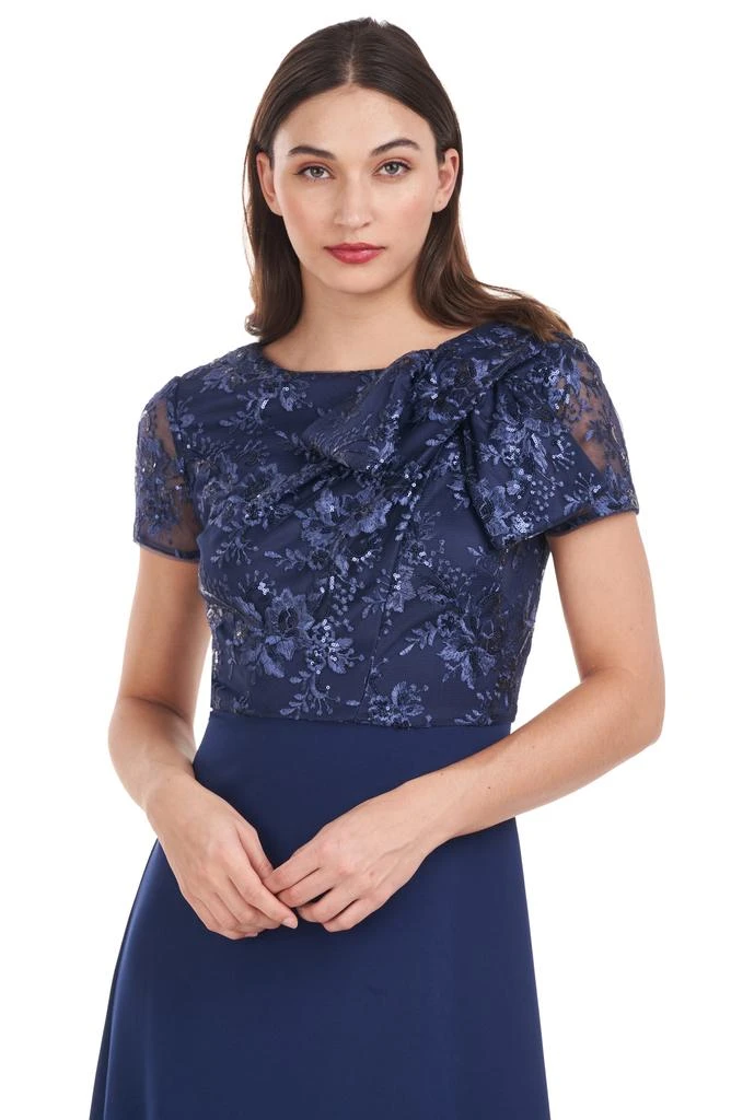 JS Collections Rae Floral Embroidered Bow Detail A-Line Gown 3