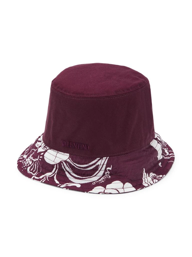 Valentino Garavani Nylon Red Floral Rose Print Bow Bucket Rain Hat Valentino Garavani Street Flowers Bucket Hat In Red - 50  main image 3