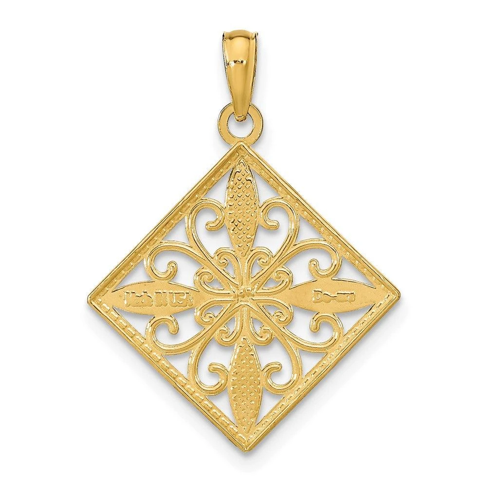 Diamond2Deal 14k Yellow Gold and White Rhodium Flower and Cross Square Charm Pendant 4