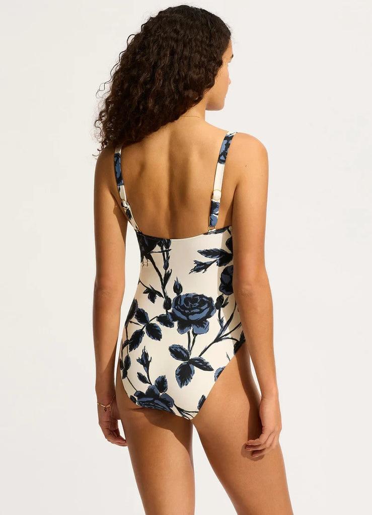 Seafolly Rococo Swimsuit Womens Ivory Floral Ruched Underwire One Piece RED264