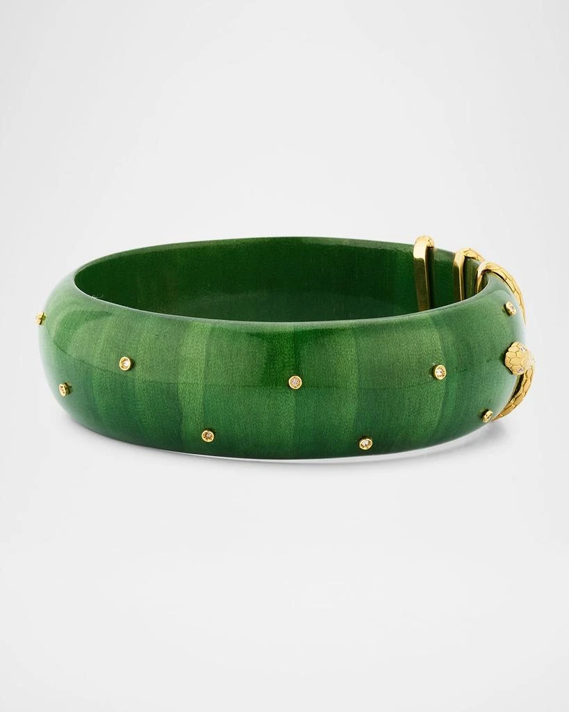 Silvia Furmanovich 18K Yellow Gold Green Lacquered Snake Marquetry Bangle Bracelet with Diamonds 5