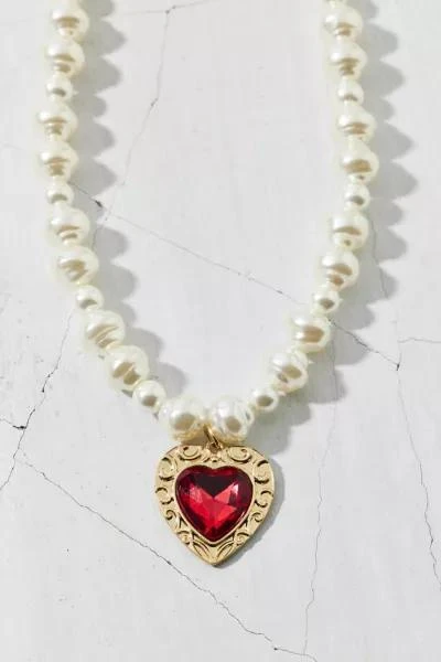 Urban Outfitters Aphrodite Rhinestone Heart Pearl Necklace 3