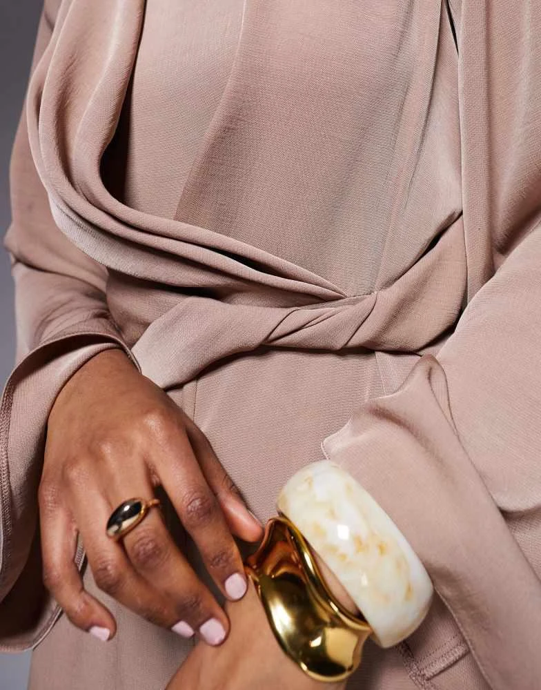 ASOS ASOS DESIGN twist front wide leg jumpsuit in camel 3