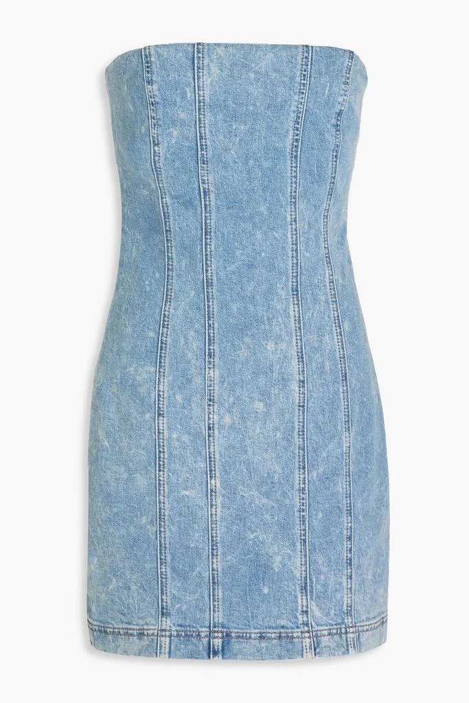 Alice + Olivia Palmer strapless acid-wash denim mini dress 1