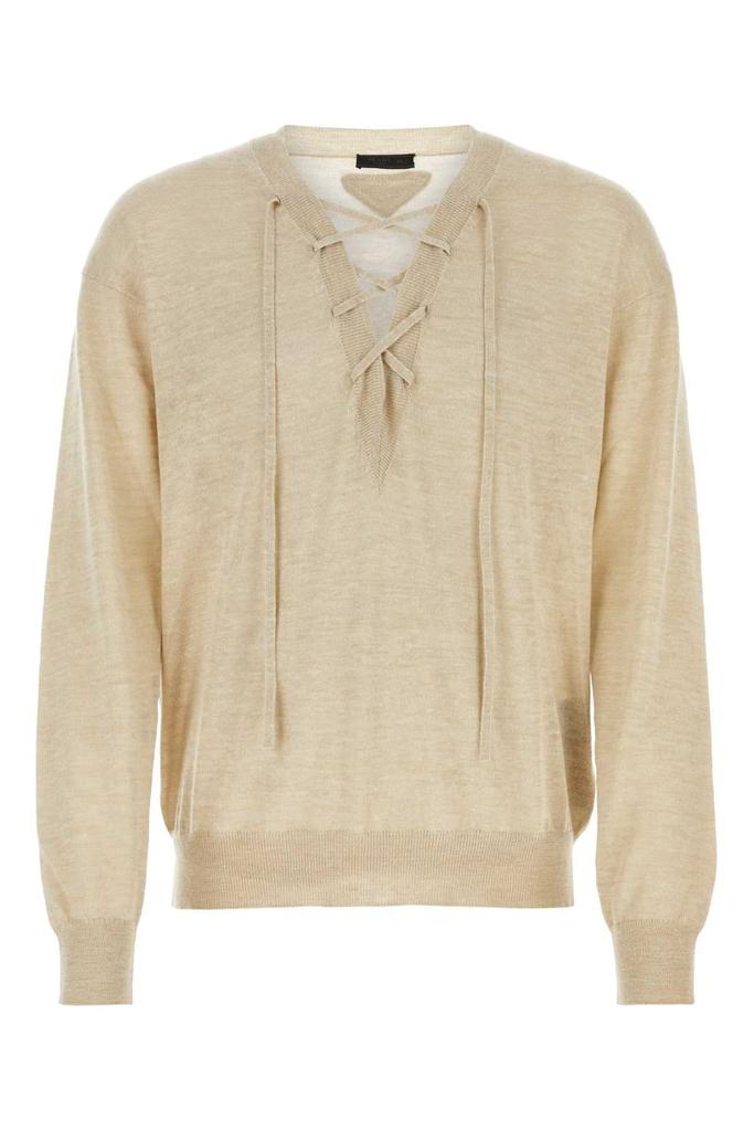 Shop Prada Criss-Cross V-Neck Knit Sweatshirt on Sale at