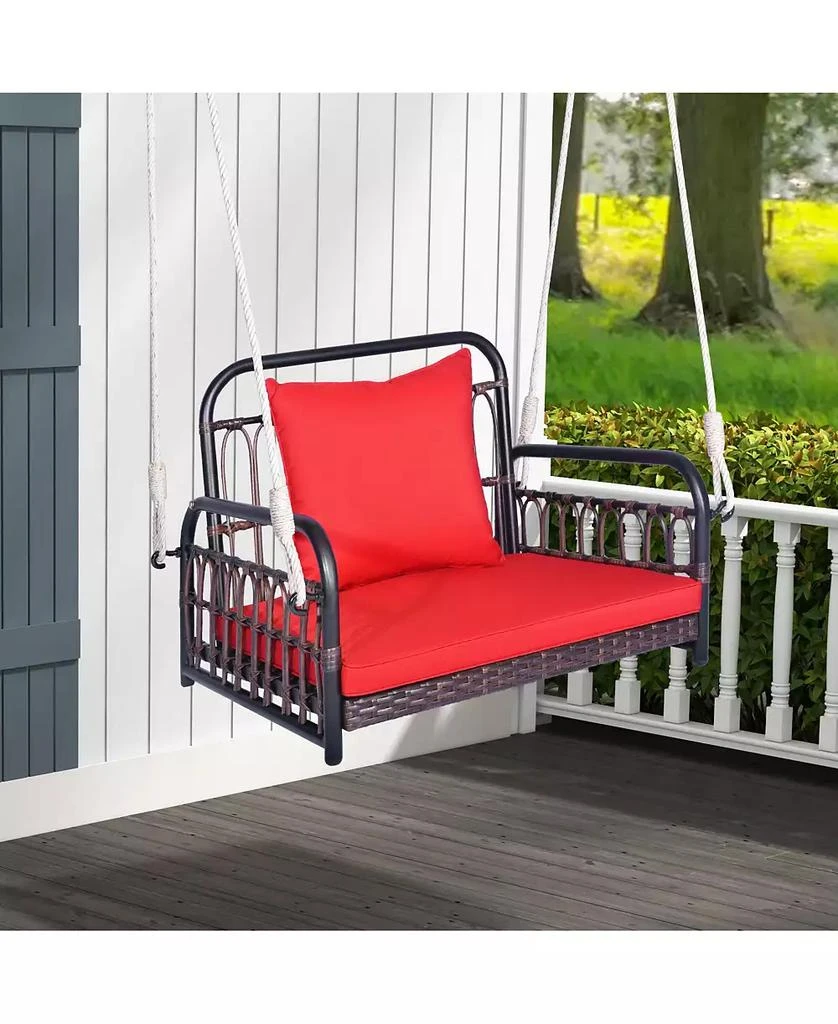 Mecale Patio Rattan Porch Swing Hammock Chair with Seat Cushion 7