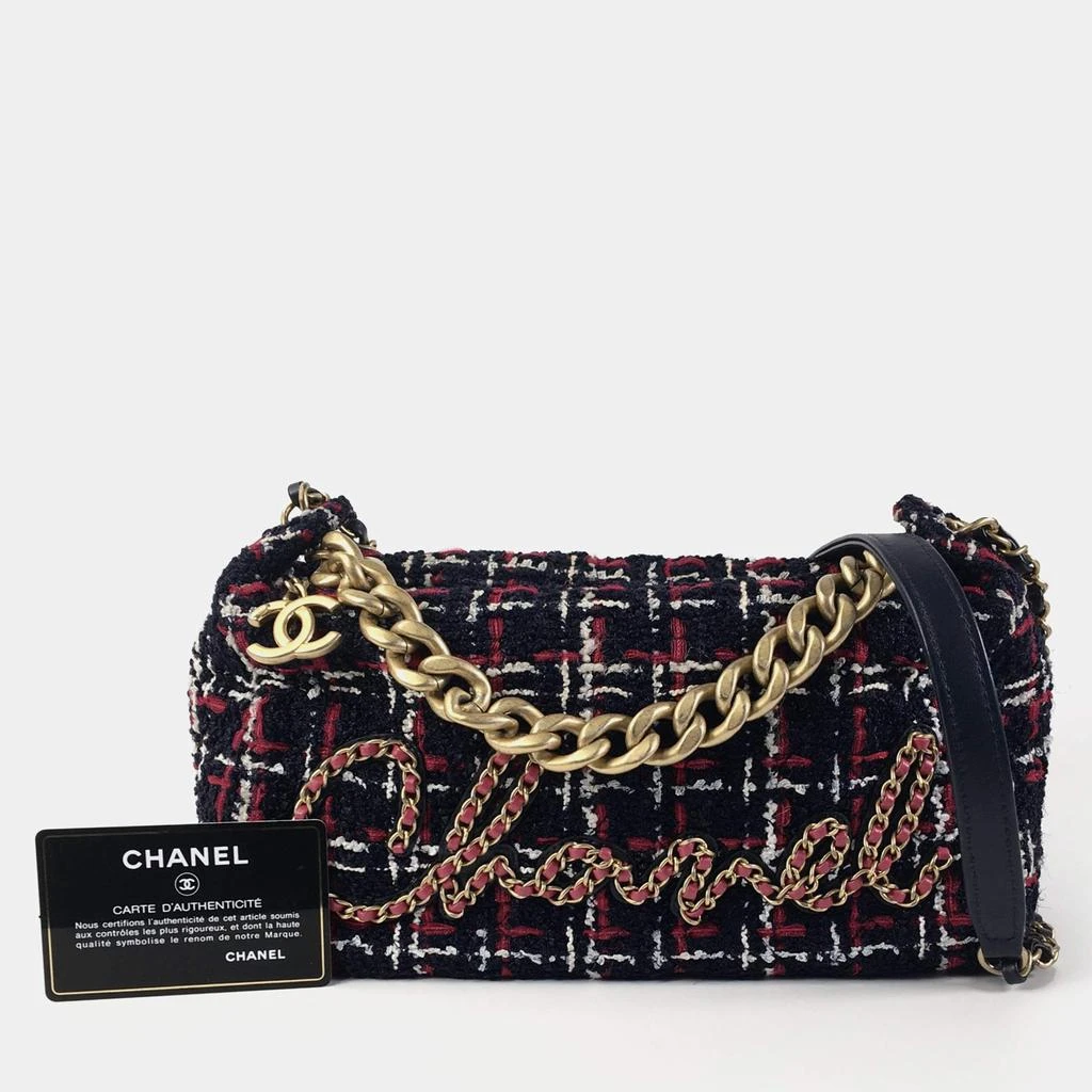 Chanel Chanel Red Black Tweed Calfskin Signe Bowling Bag 10