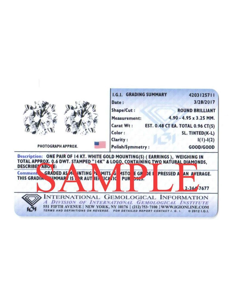 Pompeii3 1/3 ctw 14k White Gold Diamond Stud Earrings IGI Certified 3