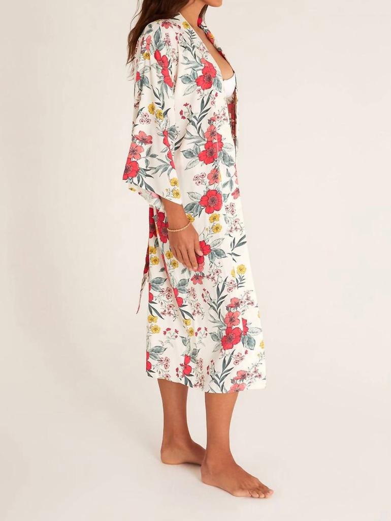 Z Supply Bed To Beach Floral Kimono In White Sand