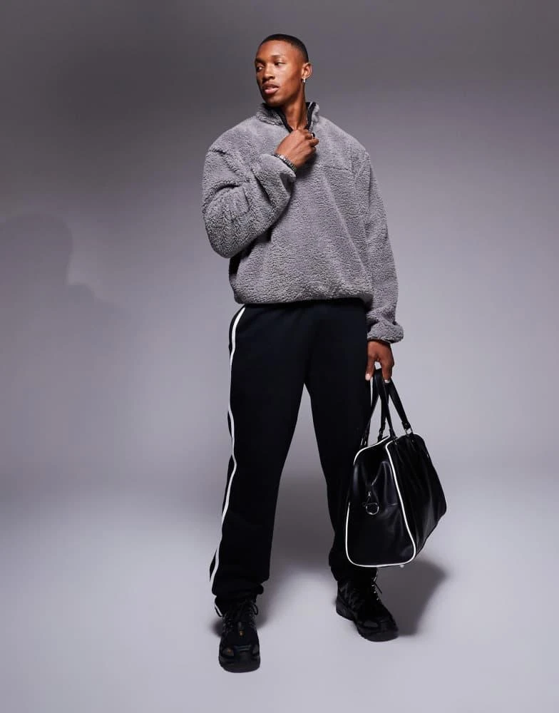 ASOS ASOS DESIGN boxy oversized quarter zip borg sweatshirt in grey 3