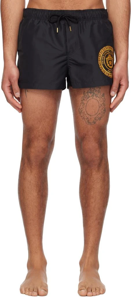 Versace Black Chain Crest Print Swim Shorts
