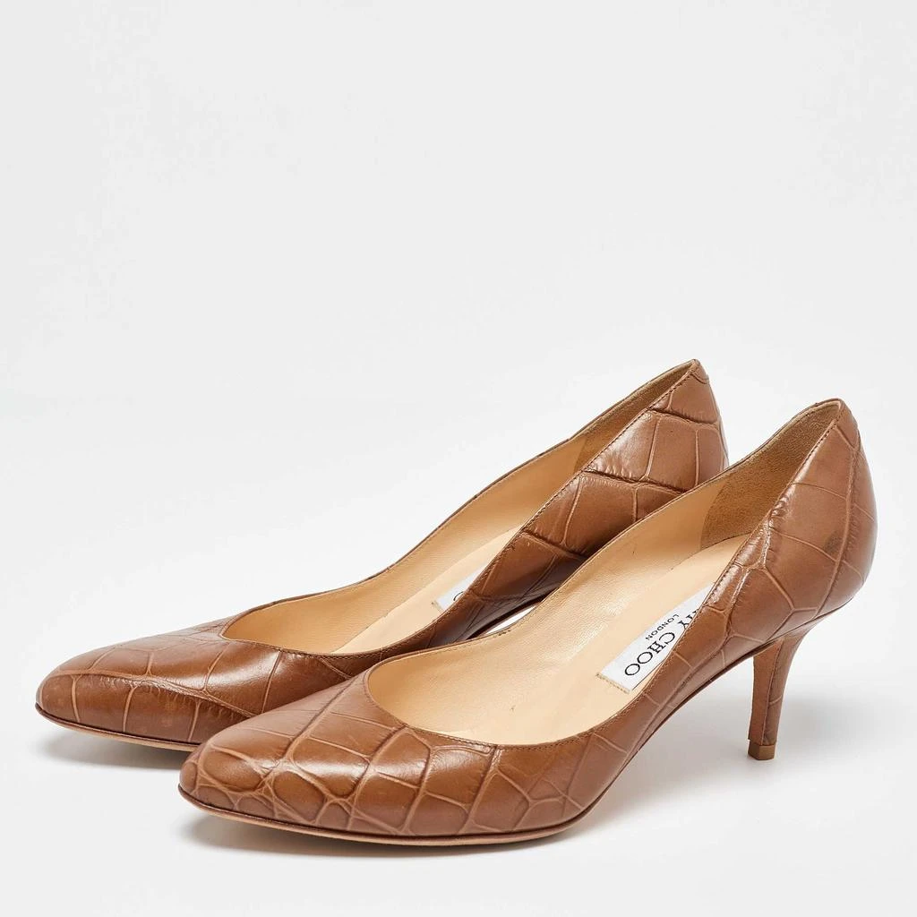 Jimmy Choo Jimmy Choo Brown Croc Embossed Leather Pumps Size 38.5 2