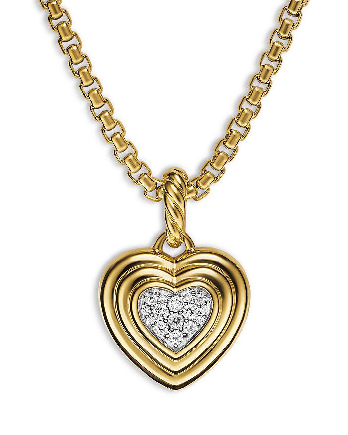 David Yurman Puffy Heart Amulet in 18K Yellow Gold with Diamonds, 17mm