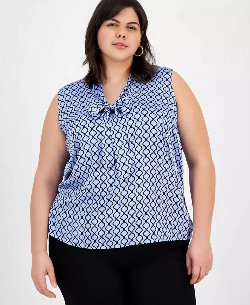 Kasper Plus Size Satin Sleeveless Tie-Neck Blouse 1
